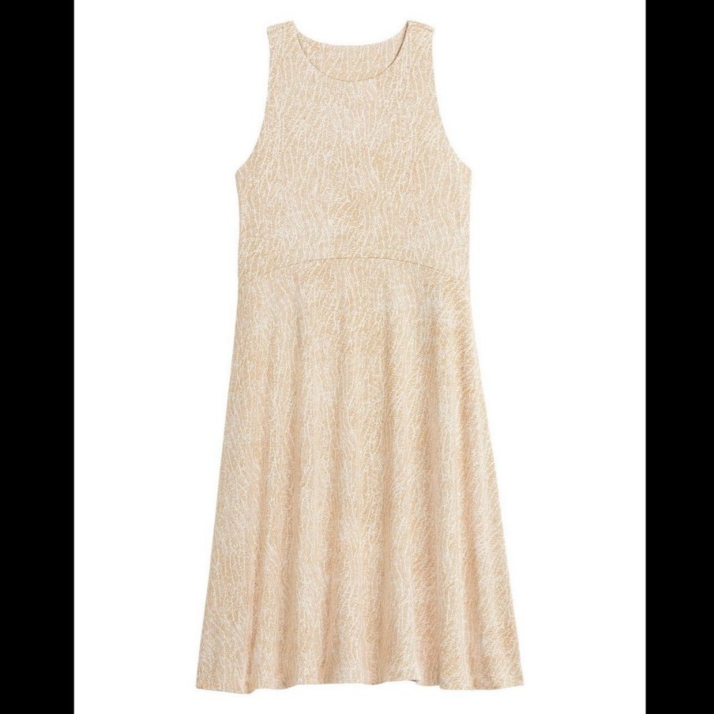 ATHLETA BEIGE SLEEVELESS SANTORINI THERA PRINTED DRESS